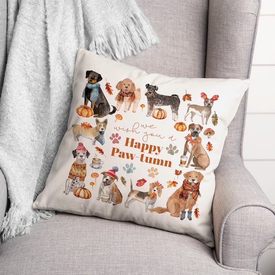Happy Paw-tumn 18" x 18" Indoor / Outdoor Pillow